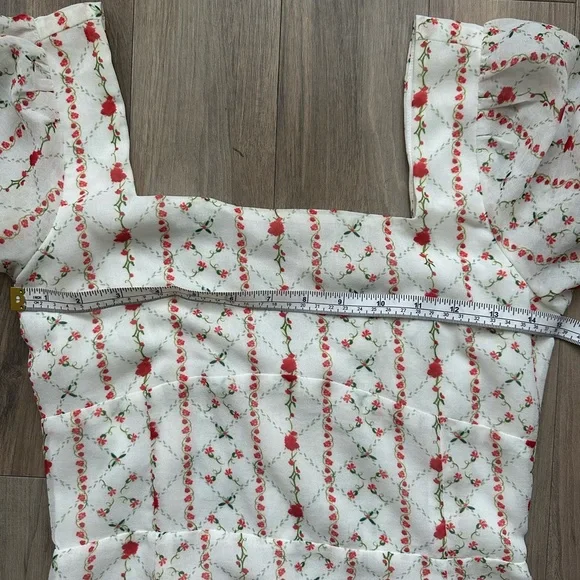 With Jean Cottagecore White Empire Waist Floral Midi Dress - Picture 6 of 13